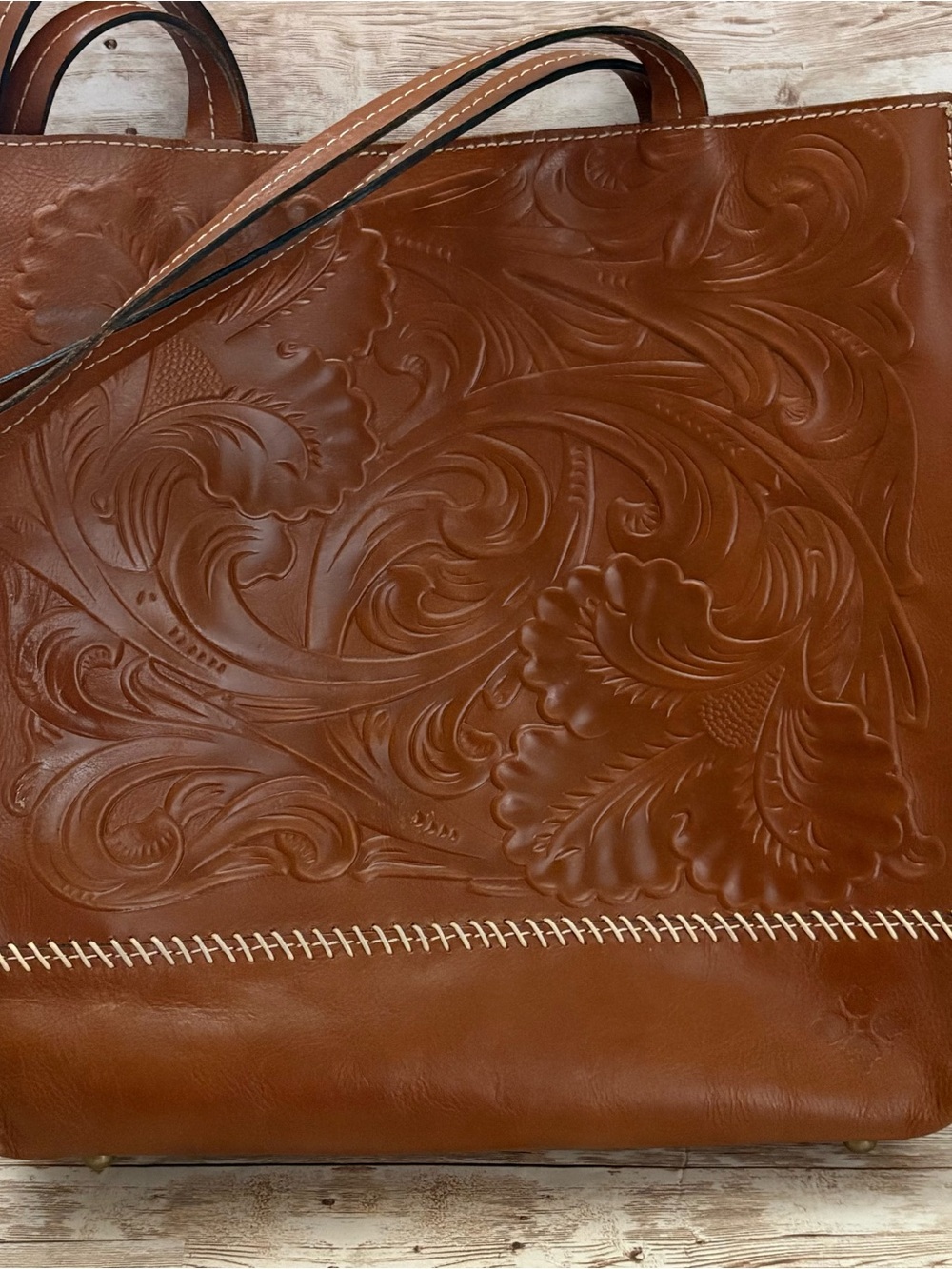 Patricia Nash Toscano Hand tooled embossed leather tote